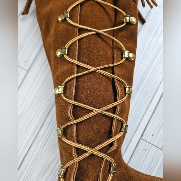Vintage Suede Lace Up Moccasin Fringe Boots in Umber Brown Women's Size 5 - Picture 11 of 12